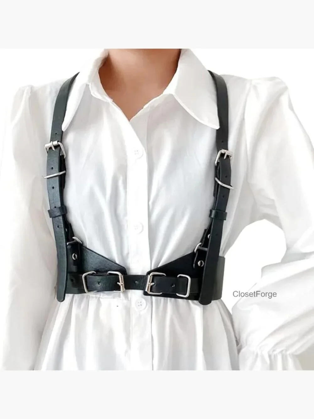 Wide Punk Rock Leather Vest Belt Top with Adjustable Straps for Women